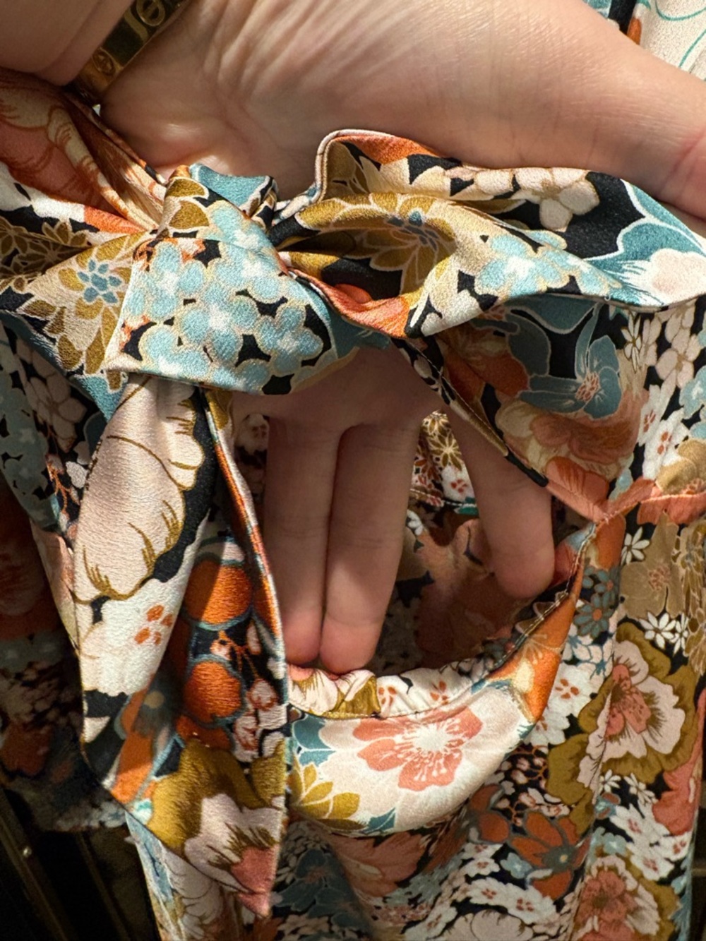 For Love & Lemons Peach s Aqua Floral Tie-Front Maxi Dress key hole puff sleeve - Picture 5 of 10